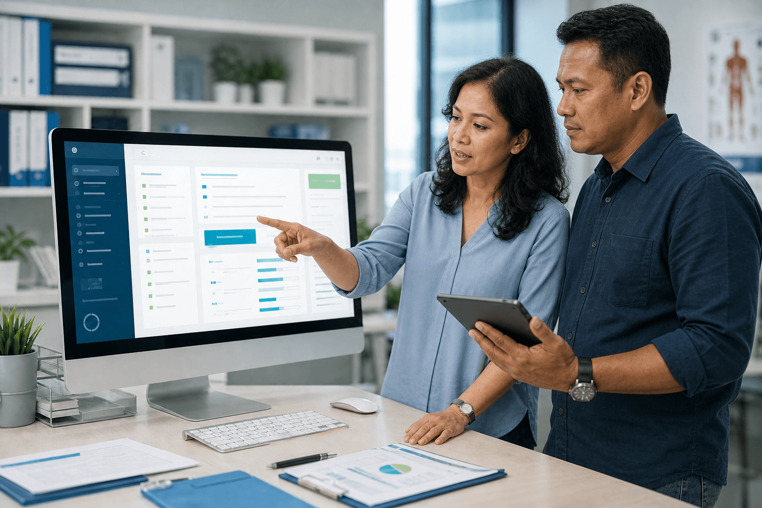 Tim klinik Indonesia mengevaluasi dashboard sistem informasi klinik Medhop dan efisiensi biaya operasional
